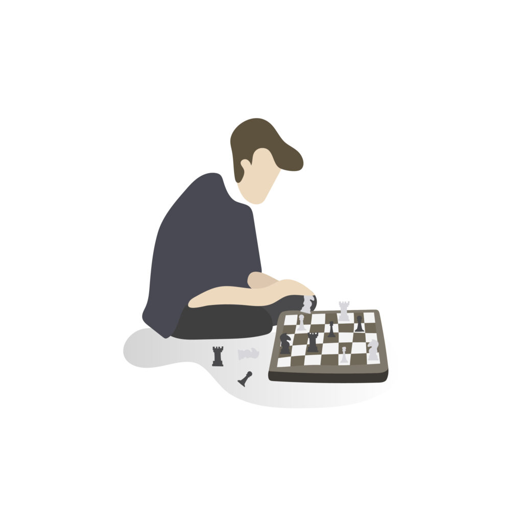 Chess student thinking deeply